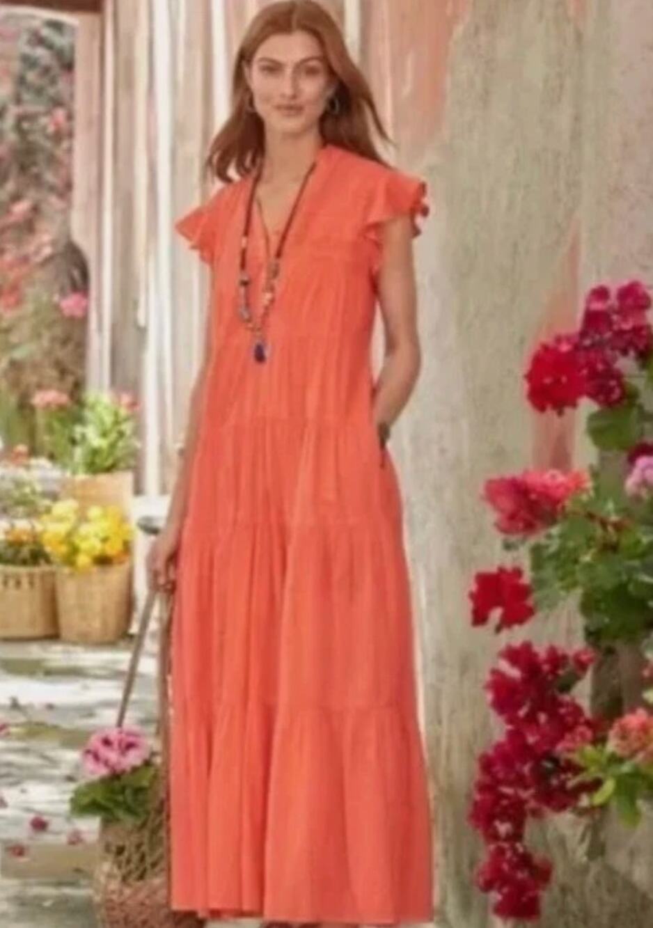 NWOT Sundance June Ruffle Pintuck Boho Tiered Maxi Dress PL
